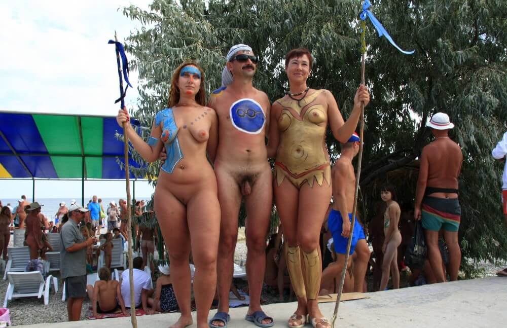 Three Painted Girl Poses pics - Private nudist club