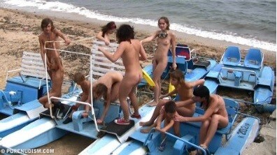 A group of naturists at sea - Nudism is normal and fun